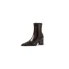 Botines finos de punta marrón para mujer, nuevo estilo otoño/invierno, versátiles y elegantes de estilo francés, con forro de felpa, tacones altos elásticos y tacones gruesos, botines