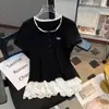 Camiseta de Manga Corta con Encaje Estilo Ballet para Mujer en Verano, Corte Slim, Top Chic Único y Super Lindo