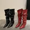 Botas Puntiagudas Plisadas de Tacón de Cuña para Mujer, Botas de Caña Alta Adelgazantes de Moda, Botas Largas Estilo Vintage para Mujer, Botas de Mujer para Principios de Otoño