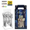 Conjunto de talheres de aço inoxidável 1010 da Amazon para presente, 24 peças, conjunto de faca, garfo e colher para bife ocidental