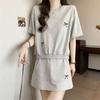 Traje Deportivo Casual para Mujer 2025 Nuevo Verano Estilo Hong Kong Suelto para Correr Sal Pantalones Cortos de Manga Corta Conjunto de Dos Piezas