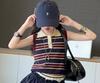 Conjunto de Moda Verão 2025 para Meninas: Colete Listrado Slim com Gola Polo e Saia Curta Florada Bufante