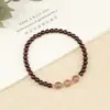 Pulsera de Granate Natural para Mujer, Pulsera Fina de Granate Rojo Vino 4 mm Círculo Único 7A Cristal de Fresa Cristal Flor de Durazno