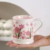 Caneca de Flores Francesas Alto Valor Estético Cerâmica Vintage Xícara de Café para Casa Xícara de Café da Manhã para Presente de Namoradas Cerimônia de Acompanhamento