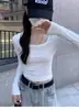 Camiseta Blanca de Manga Larga con Hombros Cuadrados para Mujer, Camisa Base Interior, Primavera, Otoño, Verano, Ajustada, para Chicas Calientes, Estilo Puro Deseo, Top Corto