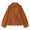 Blazer corto de pana para mujer con mangas abullonadas, doble botonadura, corte holgado, chaqueta casual retro francesa