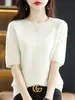 Suéter de Cachemira con Cuello Redondo para Primavera y Otoño para Mujer de Manga Corta Pulóver Corto de Media Manga Suelto Delgado Suéter Básico de Punto