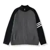 Elegante y casual cárdigan de punto nuevo para hombre de primavera y otoño, chaqueta suéter versátil de estilo coreano a rayas con cremallera y cuello alto para pareja