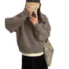 Suéter Pulóver de Media Cremallera con Cuello de Solapa para Otoño e Invierno para Mujer, Estilo Coreano, Cuello Alto, Ajuste Holgado, Tejido Elegante para Abrigo