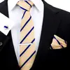 Conjunto de Presente com Gravata Listrada e Lenço Quadrado Masculino, Traje Formal Estilo Europeu, Nova Gravata de Alta Qualidade Amarrada à Mão, Estoque Pronto de Fábrica