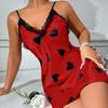 2025 Verano Nuevo Camisón de Seda de Hielo Sexy Espalda Descubierta Amor Falda Slip Ropa para el Hogar Falda Delgada Transpirable Estampada