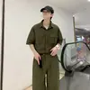 Conjunto de Mono Retro Estilo Hong Kong para Hombre, Mono de Manga Corta Holgado de Marca de Moda, Atuendo de una Pieza de Moda en Tiktok