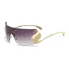 Gafas de sol de una sola pieza sin montura con borde metálico de cisne pequeño, Gafas de sol de moda callejera personalizadas para mujer, Gafas transfronterizas europeas y americanas de alta gama