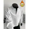 Gola henley 350g algodão chinês de peso pesado pelúcia espessa quente tamanho grande camiseta masculina T versátil casual