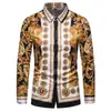 Camisa Masculina de Manga Longa Temu Moda Transfronteiriça com Fechamento de Botão Único, Estilo Étnico Estampado 3D, Gola Reversível, Multicolor