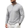 Camisa henley casual suelta de manga larga para hombre, con textura de trenzado y tres botones, europea y americana, para el uso diario y el trabajo.