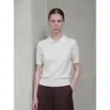"Orvalho Branco" Lã Ultrafina Gola Polo Tricô Manga Curta Elegante para o Trabalho Fino Top Gola Reversível Camiseta Tricô