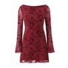 Vestido retro de manga larga con estampado de flocado de otoño, cintura ajustada, estilo europeo y americano, falda corta elegante para mujer