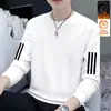 Moletom masculino outono e inverno, versátil, folgado, casual, moderno, gola redonda, com forro de fleece, peça básica estilosa