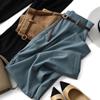 ¡Figura en forma de pera Bi es enorme y aspecto adelgazante! Pantalones de traje rectos de primavera de cintura alta, ajustados, cónicos, tipo cigarrillo, de nueve puntos