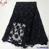 Vestido de tela hueca transpirable con bordado de encaje soluble en agua con flores grandes negras, venta al por mayor, encaje francés