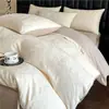 Conjunto de quatro peças de algodão de fibra longa Classe A de luxo, 60 fios, lavado, espessado, escovado, com jacquard em relevo tridimensional, roupa de cama 100% algodão