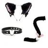 Orelhas de gato Sino acessórios de cabelo Cos tiara de cabelo de gato coleira rabo de gato conjunto acessórios de tiara para festa de Halloween