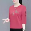 Camiseta de manga tres cuartos para mujer de comercio exterior transfronterizo, ropa para madre de mediana edad, top holgado de talla grande con cuello redondo, camiseta básica