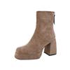 Botas de Moda de Tacón Super Alto 2024 Otoño e Invierno Nuevo Estilo Europeo y Americano Impermeables Plataforma Punta Cuadrada Botines Tacón Grueso Gamuza Botas Martin Mujer