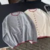 Nuevo cárdigan de punto de estilo coreano a la moda para mujer, cuello redondo, manga larga, corte holgado, efecto adelgazante, top versátil, suéter rojo con bloques de color, 2026
