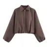 Venta al por mayor de fábrica Comercio electrónico transfronterizo Ropa para mujer europea y americana Otoño Nuevo Chaqueta corta holgada de color liso Chaqueta abrigo con cremallera