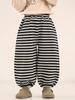 Calça Infantil Changguo Outono Novo Estilo Crianças Primavera e Outono Listrada com Punho Malha Casual Calça de Moletom