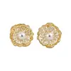 Brincos de Pérola com Flor Vazada Vintage Francês Camada Dupla Agulha de Prata Brincos Elegantes da Moda com um Toque Luxuoso e Sofisticado para Mulheres