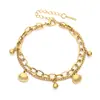 Pulseira Feminina Nova 2024 Que Não Desbota, Pulseira de Empilhar Coração de Amor de Verão, Pulseira de Corrente Dupla de Aço Titânio Elegante e Personalizada