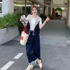 Conjunto de Moda Feminino Verão 2025 Redutor de Idade Versátil Confortável Melhorador de Qualidade Camiseta Regata Calça Wide-Leg Tendência