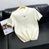 Comercio Exterior Nuevo Tejido de Punto de Manga Corta Ropa de Punto para Hombre de Media Manga Base Cuello Redondo Patrón Jacquard Pulóver de Tendencia