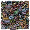 Uma coleção de vários adesivos neon coloridos para decoração DIY de grafite de desenhos animados retrô americanos em malas, cadernos e skates.