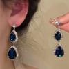 Brincos de Pedra Azul Gota d'Água Estilo Retrô Francês, Estilo Palaciano, Luxo Acessível, Brincos Exquisitos, Brincos Exagerados de Nicho Femininos