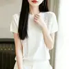 Camiseta de punto de seda helada jacquard hueca de manga corta, estilo nuevo de verano para mujer, jersey de color liso, holgada y adelgazante, camiseta básica