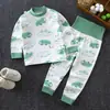 Conjunto de Pantalones de Cintura Alta para Niños que Protegen el Vientre, Estilo Primavera y Otoño, Ropa de Otoño para Bebés, Ropa Interior de Algodón Puro para Niñas, Pijama de Cuello Redondo para Niños