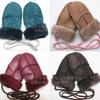 Luvas de Lã Real de Inverno para Crianças Pele Integrada Pele de Ovelha Exterior Quente Cordão para Pendurar Espessas Luvas de Bebê
