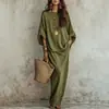 Colección de otoño transfronteriza europea y americana 2026: conjunto de dos piezas para mujer, top casual liso de estilo bohemio y falda larga