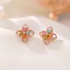 Yilu Cor Prata Turmalina Prata Esterlina S925 Banhado a Ouro Rosa Coração Trevo Incrustado Luxo Leve Doces Brincos Atacado