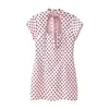 Vestido com Estampa de Bolinhas, Amarração, Versátil, Quatro Cores, Moda Tendência, Venda Quente na Amazon Aliexpress, Estilo Europeu e Americano