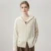 Moda Otoño/Invierno 2026 Nuevo Suéter de Punto con Capucha y Doble Cremallera de Mezcla de Cachemira para Mujer, Adelgazante, Color Sólido