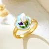 Anillo de Cobre con Flor de Esmalte Pintado y Microincrustaciones de Esmalte para Mujer, Joyería de Moda Transfronteriza, Estilo Chino, Personalizado, Diseño Abierto Ajustable