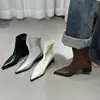 Botas Martin Novas Estilo Coreano Outono e Inverno Bico Fino Salto Bloco para Mulheres, Estilo Francês Confortáveis Retrô Slim Botas Curtas