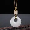 Pingente Princesa de Seda Dourada e Jade, Colar com Fivela de Paz de Jade Branco, Joias de Jade Modernas e Emagrecedoras