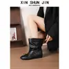Botas de moda con lazo para mujer, nueva colección de otoño 2026, botines plisados retro, efecto adelgazante, con tacón oculto