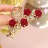 Horquilla con forma de rosa roja flocada para mujer, de metal, con forma de pinza para el pelo, con forma de disco grande, con forma de tiburón